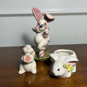 Ceramic bunny trio - as is